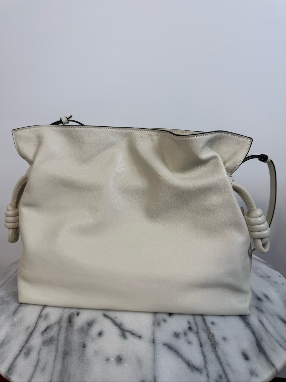 Loewe Ivory Nappa Calfskin Leather Flamenco Medium Clutch Bag w Detachable strap